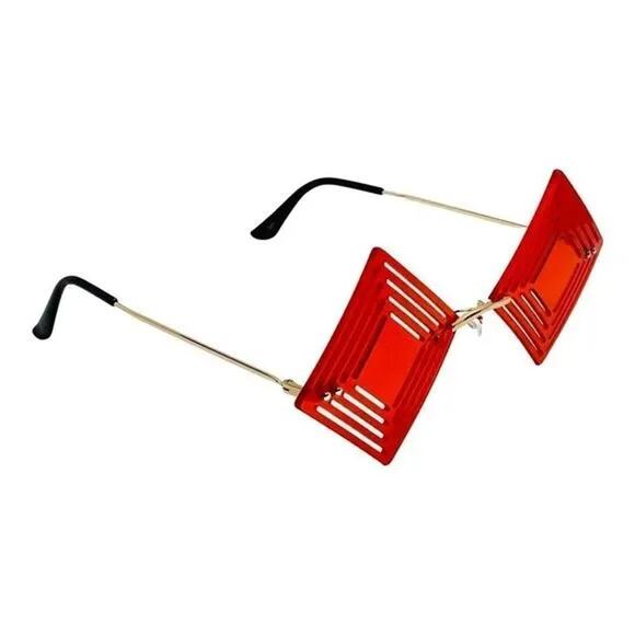 6090 | Red Novelty Square Sunglasses with unique cutouts - Picture 2 of 5